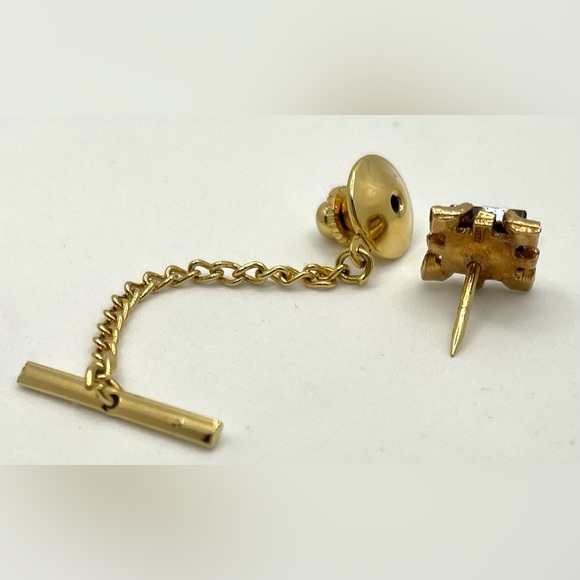 Vintage Gold Tone Banded black onyx & tiger eye stones. Tie Tack - Picture 5 of 8